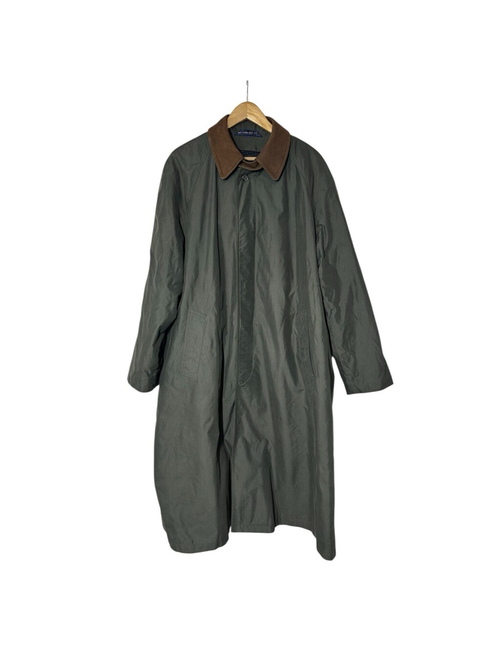 Vintage Chaps Ralph Lauren Men Trench Coat Leather Collar Size 44R Hidden Button